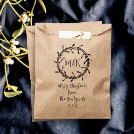 Bolsa De Papel Elegante Wreath Monograma Merry Christmas Favag