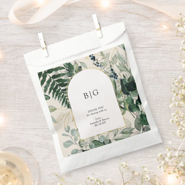 Bolsa De Papel Elegantes hojas botánicas beige boda gracias (Cortado)
