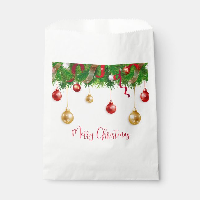 Bolsa De Papel Elegantes Navidades Wreath Boarder con adornos (Anverso)