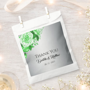 Bolsa De Papel Elegantes Rosas verdes en Boda plateado