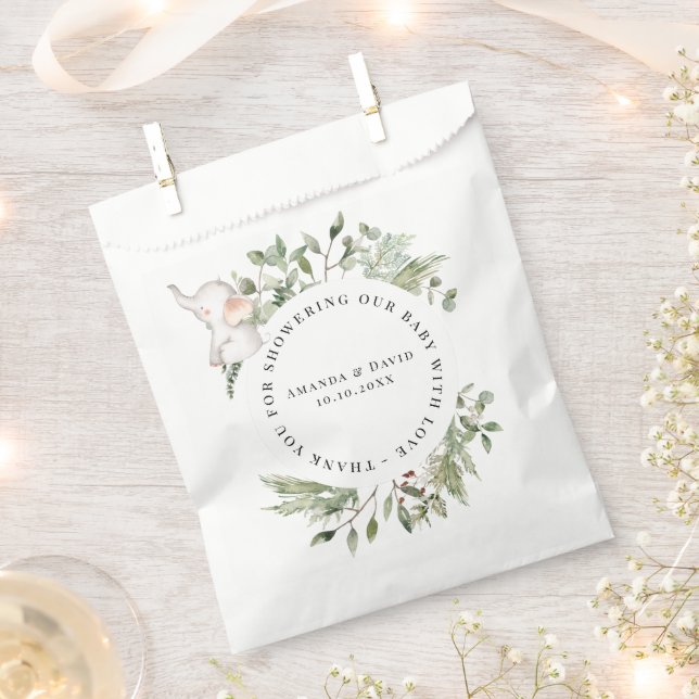 Bolsa De Papel Elephant Greenery Gender Neutral Baby Shower (Cortado)