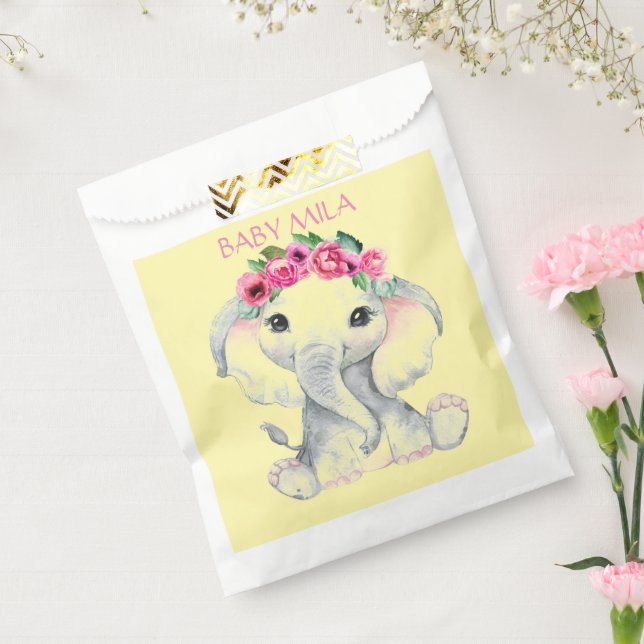 Bolsa De Papel Elephant pink girl baby shower favor (Sellado)