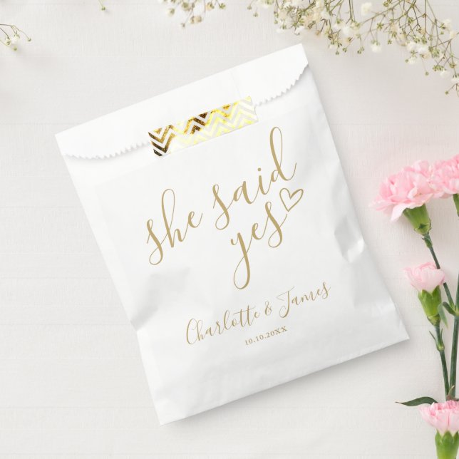 Bolsa De Papel Ella Dijo Sí Fiesta de Compromiso Chic Oro (Sellado)