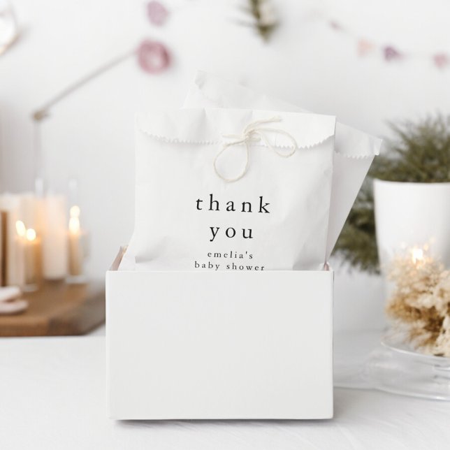 Bolsa De Papel EMELIA Blanco Negro Simple Gracias Baby Shower (EMELIA Black White Simple Thank You Baby Shower Favor Bag)