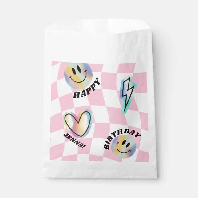 Bolsa De Papel Emoji Retro Sonreír Cumpleaños Para Los Chicas (Anverso)