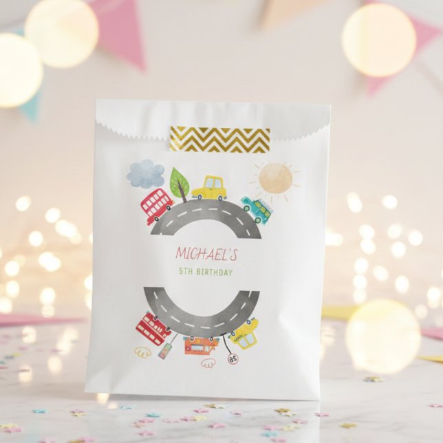 Bolsa De Papel En el camino vehículos felices cumpleaños del niño (Subido por el creador)