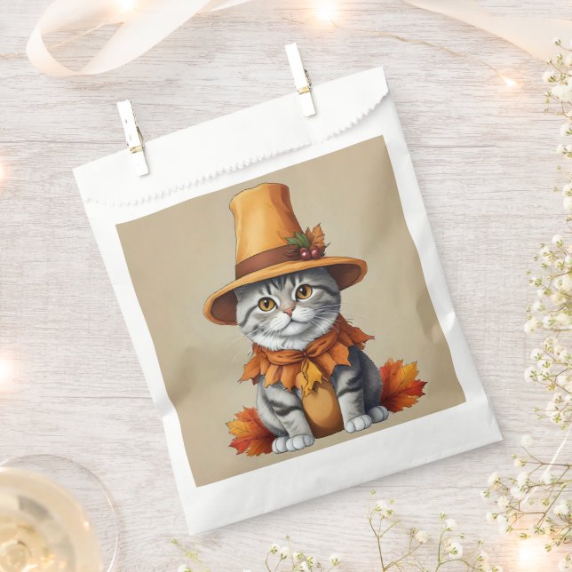 Bolsa De Papel Encantador gato festivo de Acción de Gracias disfr (Cortado)
