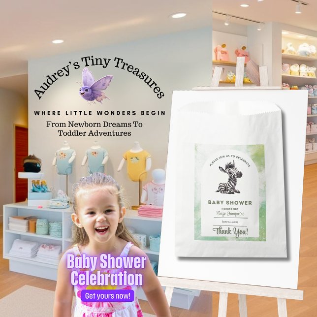 Bolsa De Papel Encantador Personalizado Zebra Baby Shower (Subido por el creador)