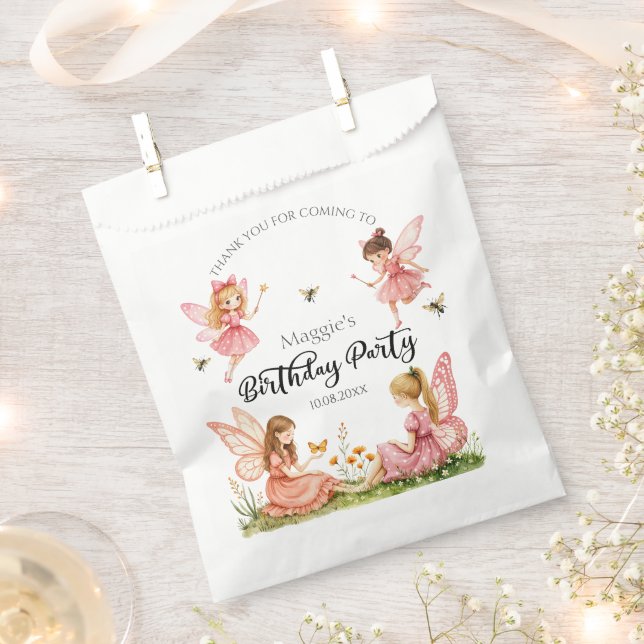 Bolsa De Papel Encantadora fiesta de cumpleaños de Pink Fairies e (Cortado)