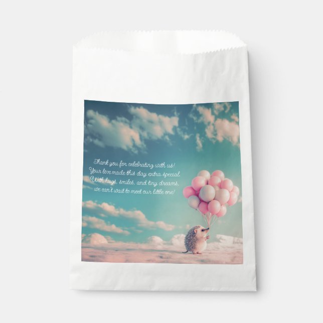 Bolsa De Papel Erizo lindo con globos de cumpleaños, personalizab (Anverso)