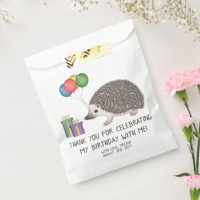 Bolsa De Papel Erizo Pigmeo Africano Con Globos De Cumpleaños (Sellado)