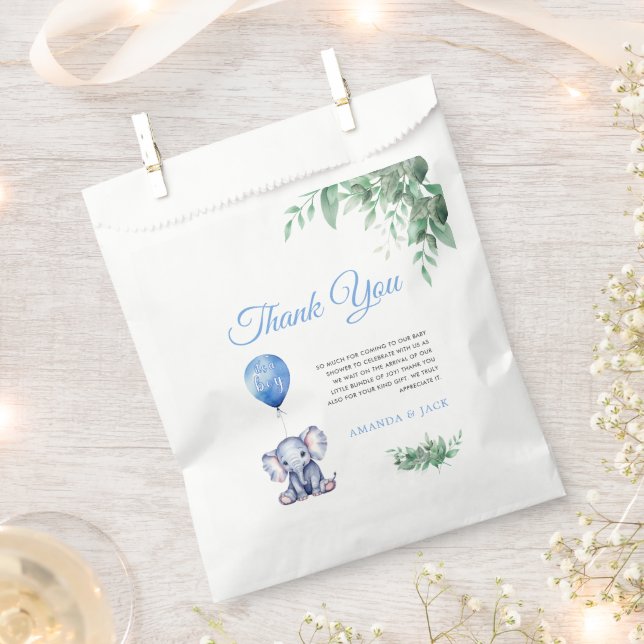 Bolsa De Papel Es un Baby Shower azul de globo de niño elefante (Cortado)