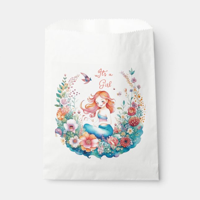Bolsa De Papel Es un Baby Shower con el tema de la sirena Chica (Anverso)