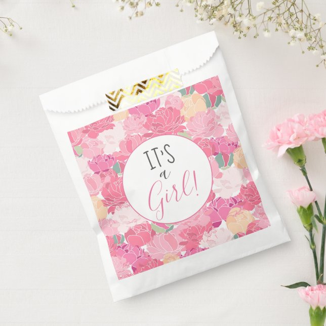 Bolsa De Papel Es un Baby Shower de patrón floral rosado Chica (Sellado)