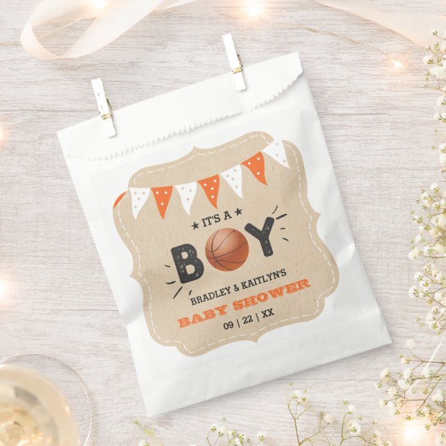 Bolsa De Papel ¡Es un chico! Baby Shower con temas de baloncesto (Cortado)