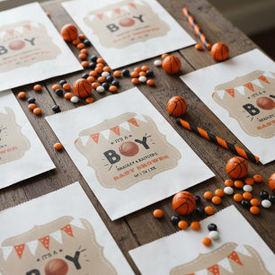 Bolsa De Papel ¡Es un chico! Baby Shower con temas de baloncesto