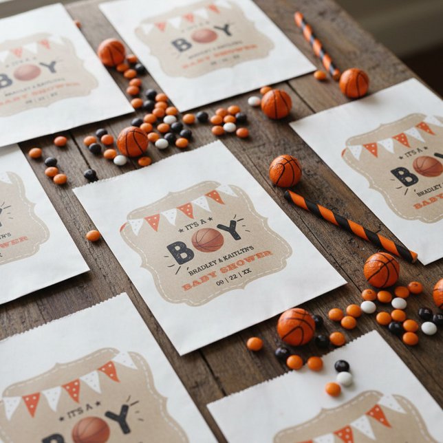 Bolsa De Papel ¡Es un chico! Baby Shower con temas de baloncesto (Subido por el creador)