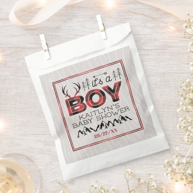 Bolsa De Papel ¡Es un chico! Rustic Plaid Lumberjack Baby Shower (Cortado)