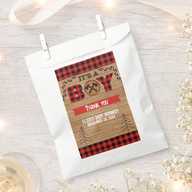 Bolsa De Papel Es un niño Rustic Wood Plaid Baby Shower (Cortado)