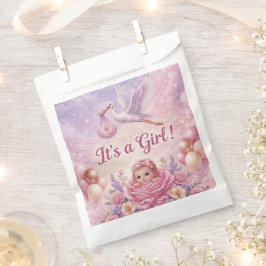 Bolsa De Papel Es una niña Shower de Stork Rosa