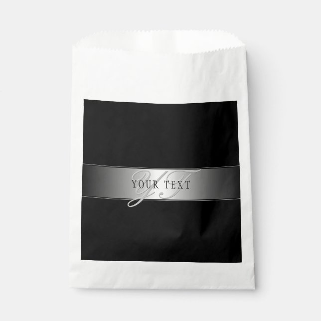 Bolsa De Papel Escritura de monograma elegante editable | Negro (Anverso)
