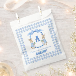 Bolsa De Papel Escudo Monograma de Blue Bunny Rabbit Gingham