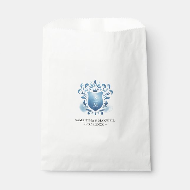 Bolsa De Papel Escudo Monogramado Azul de Bags Favor de Boda (Anverso)