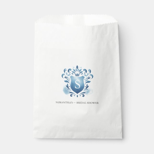 Bolsa De Papel Escudo Monogramado Azul de Bags Favor de Boda (Anverso)