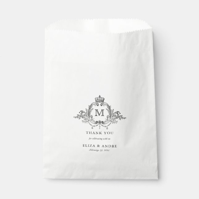 Bolsa De Papel Escudo Real Elegant Wreath Monograma Boda (Anverso)