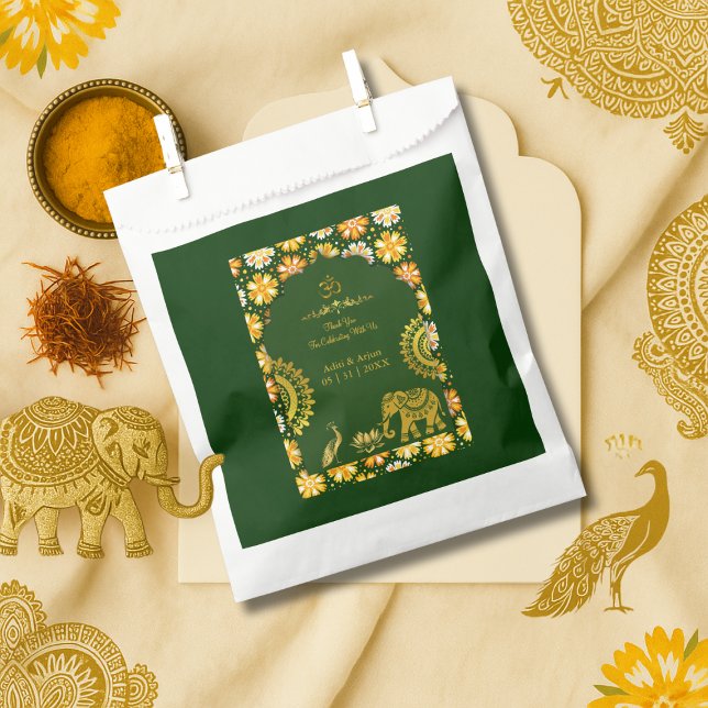 Bolsa De Papel esmeralda motivos hindúes tradicionales boda graci (Subido por el creador)