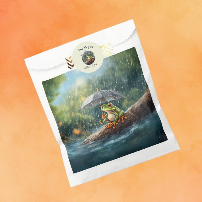 Bolsa De Papel Espectacular fiesta de cumpleaños de la rana Cotta (Zazzle Whimsical Woodland Cottagecore Frog Birthday Party Favor Bag)