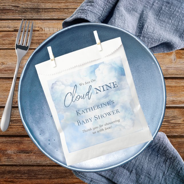 Bolsa De Papel Estamos En El Nueve Baby Shower De Blue Boy ("We Are On Cloud Nine"  Blue Boy Baby Shower Favor Bags)