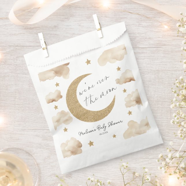 Bolsa De Papel Estamos Sobre La Luna Boho Celestial Baby Shower (Cortado)
