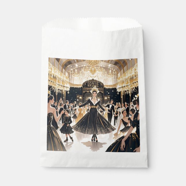 Bolsa De Papel Estilo Moulin rouge, negro y dorado, rico lujo (Anverso)