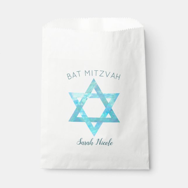 Bolsa De Papel Estrella Opal Azul De Bat Mitzvah De David Glam Fi (Anverso)