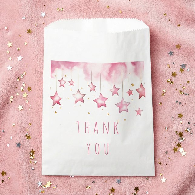 Bolsa De Papel Estrellas rosas gracias (Pink stars thank you favor bag.)