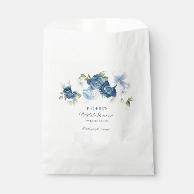 Bolsa De Papel Eucalipto Suculento de Floral Azul Dusto (Anverso)