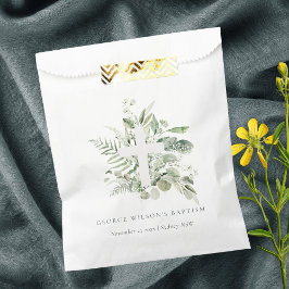 Bolsa De Papel Eucalipto Verde Rústico Fern Foliage Cross Baptism