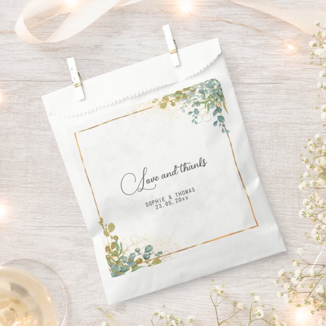 Bolsa De Papel Eucalipto verde y dorado acuarela (Cortado)