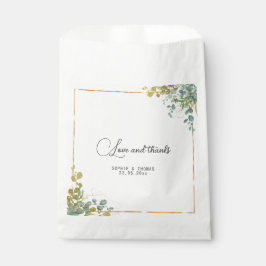 Bolsa De Papel Eucalipto verde y dorado en acuarela