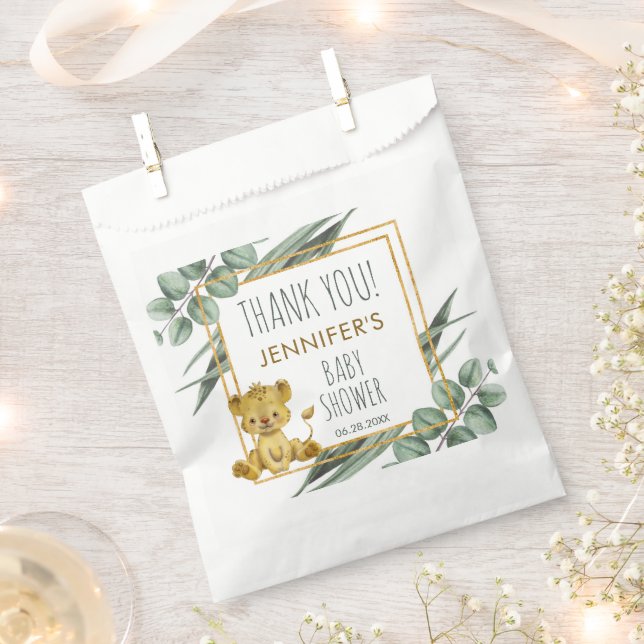 Bolsa De Papel Eucalyptu Jungle Safari Lion Baby Shower Gracias (Cortado)