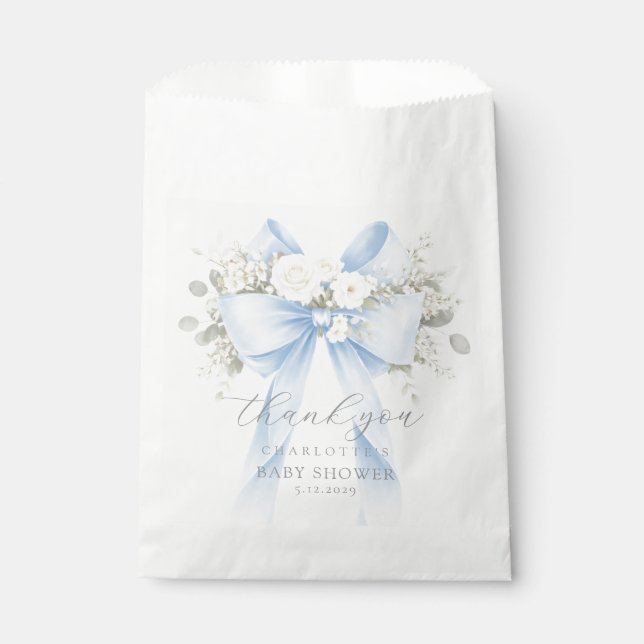 Bolsa De Papel Eucalyptus Blue Bow Baby Shower Thank you (Anverso)