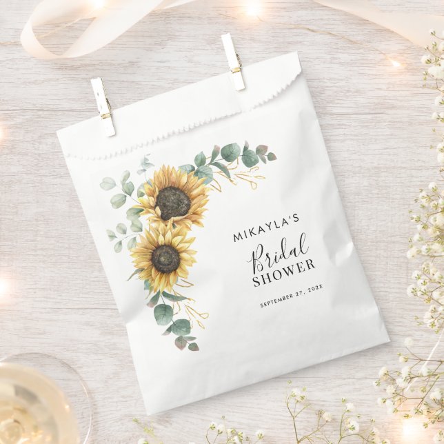 Bolsa De Papel Eucalyptus Foliage Sunflower Floral Bridal Shower (Cortado)