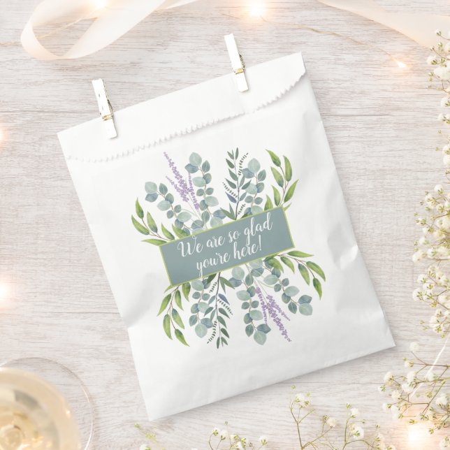 Bolsa De Papel Eucalyptus Glad You Are Here Boda Message (Cortado)