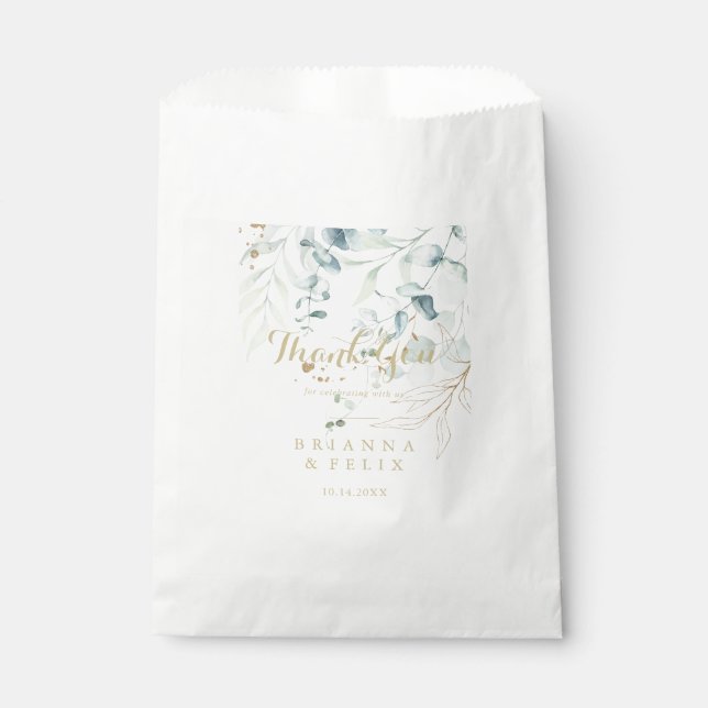 Bolsa De Papel Eucalyptus Gold Floral Blue Gracias Boda (Anverso)