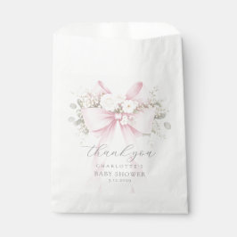 Bolsa De Papel Eucalyptus Pink Bow Baby Shower Thank you