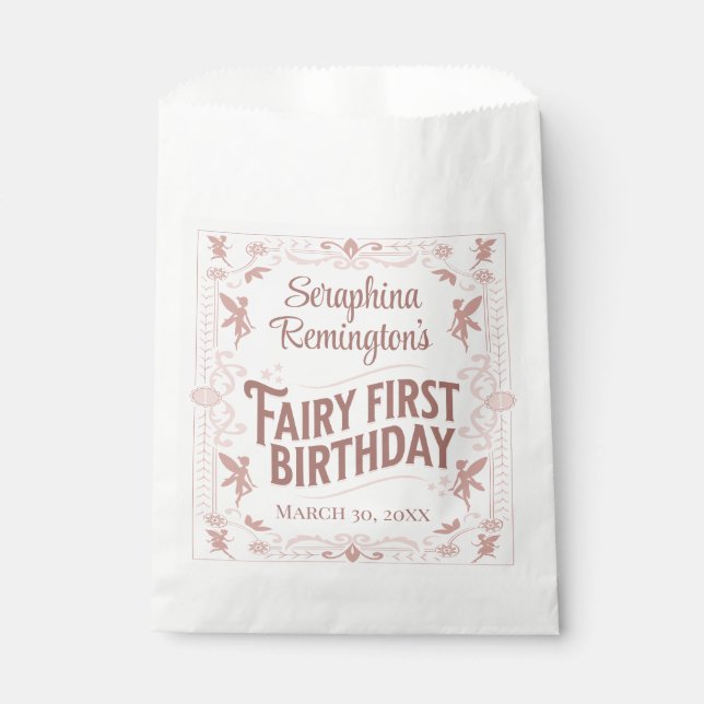 Bolsa De Papel Fairy First Birday Pink Sweet Chicas Bday Fiesta (Anverso)
