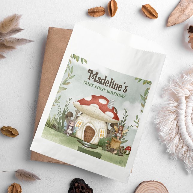 Bolsa De Papel Fairy First Birthday Mushroom Woodland Animales (Fairy First Favor Bags)