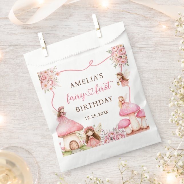 Bolsa De Papel Fairy Floral Girls 1st Birthday Party (Cortado)