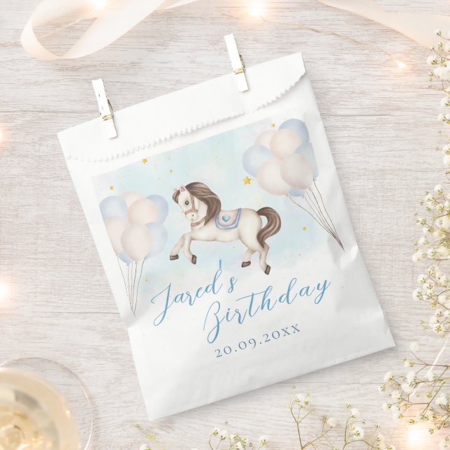 Bolsa De Papel Fairytale bebé Pony Blue globo star Cumpleaños (Cortado)